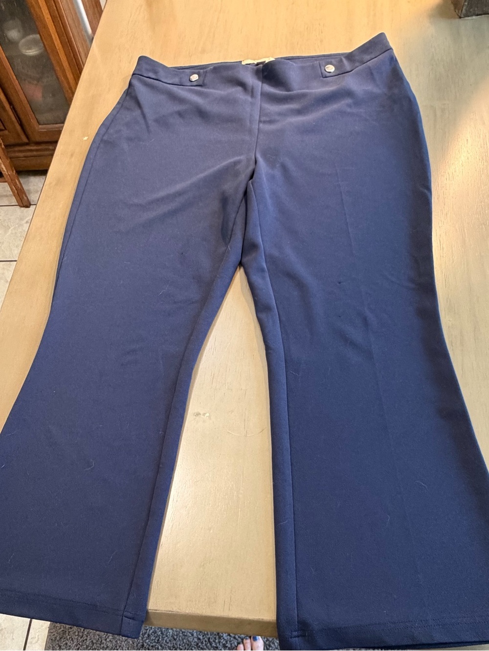 Hope & Harlow - Women's Navy Flare Trousers - Classic Stretch Knit
